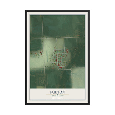 Map of Fulton, South Dakota, 12 x 18 inch print in a black wood frame