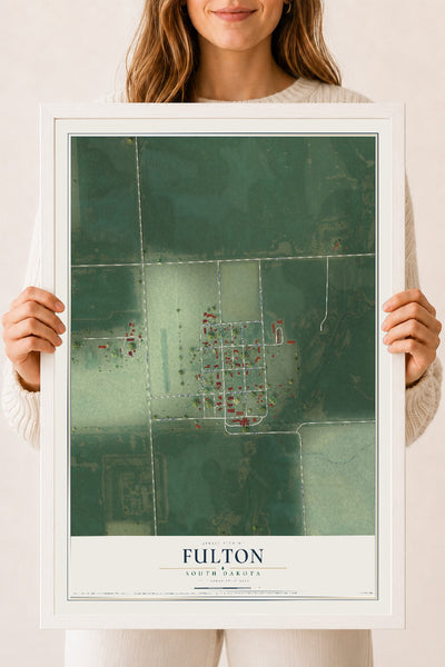 Map of Fulton, South Dakota, 18 x 24 inch print in a white wood frame