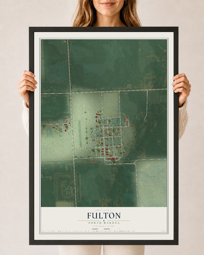 Map of Fulton, South Dakota, 24 x 36 inch print in a black wood frame
