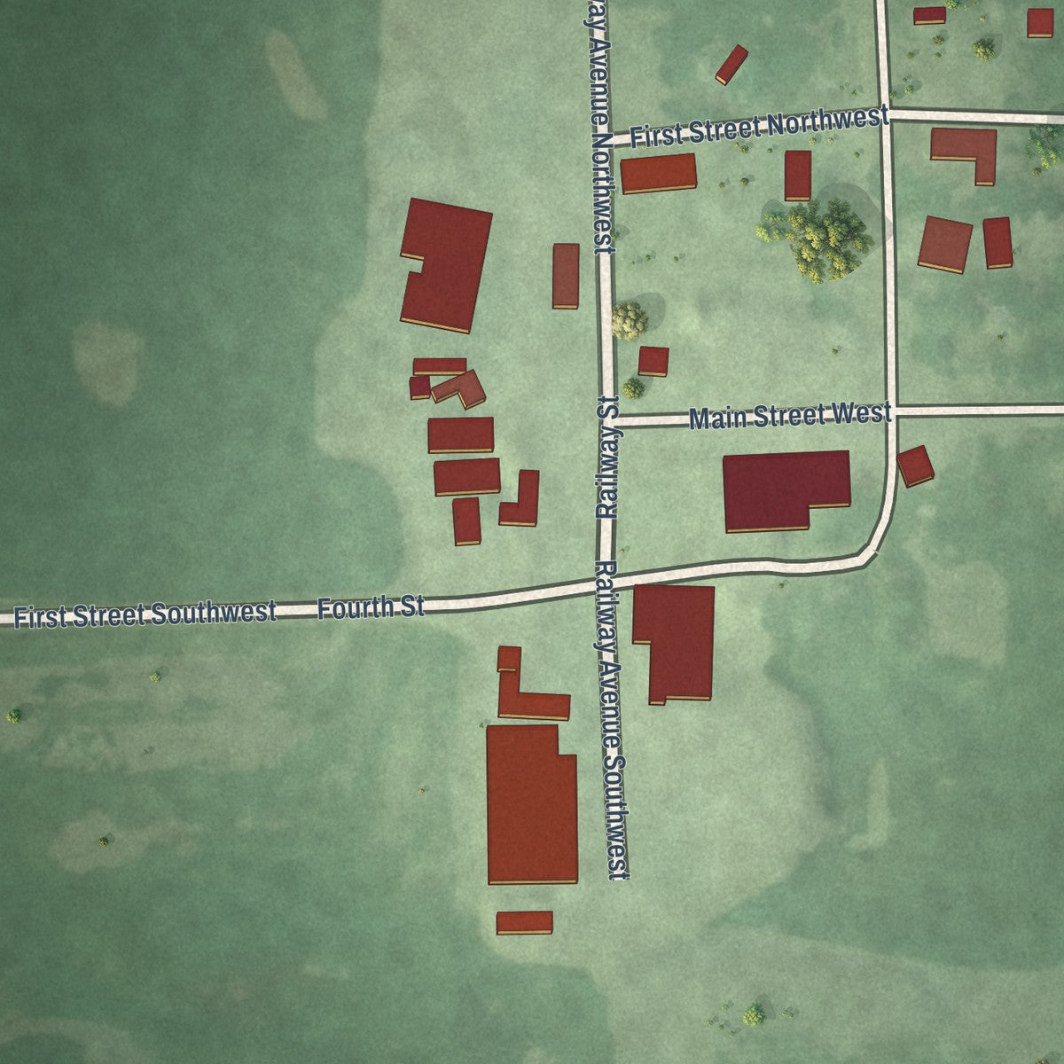 Close-up of the map of Garden City, South Dakota print showing street and building detail