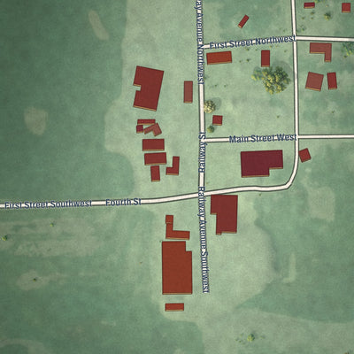 Close-up of the map of Garden City, South Dakota print showing street and building detail