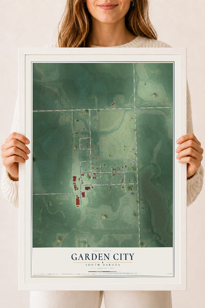 Map of Garden City, South Dakota, 18 x 24 inch print in a white wood frame