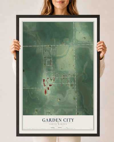 Map of Garden City, South Dakota, 24 x 36 inch print in a black wood frame