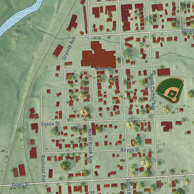 Close-up of the map of Garretson, South Dakota print showing street and building detail