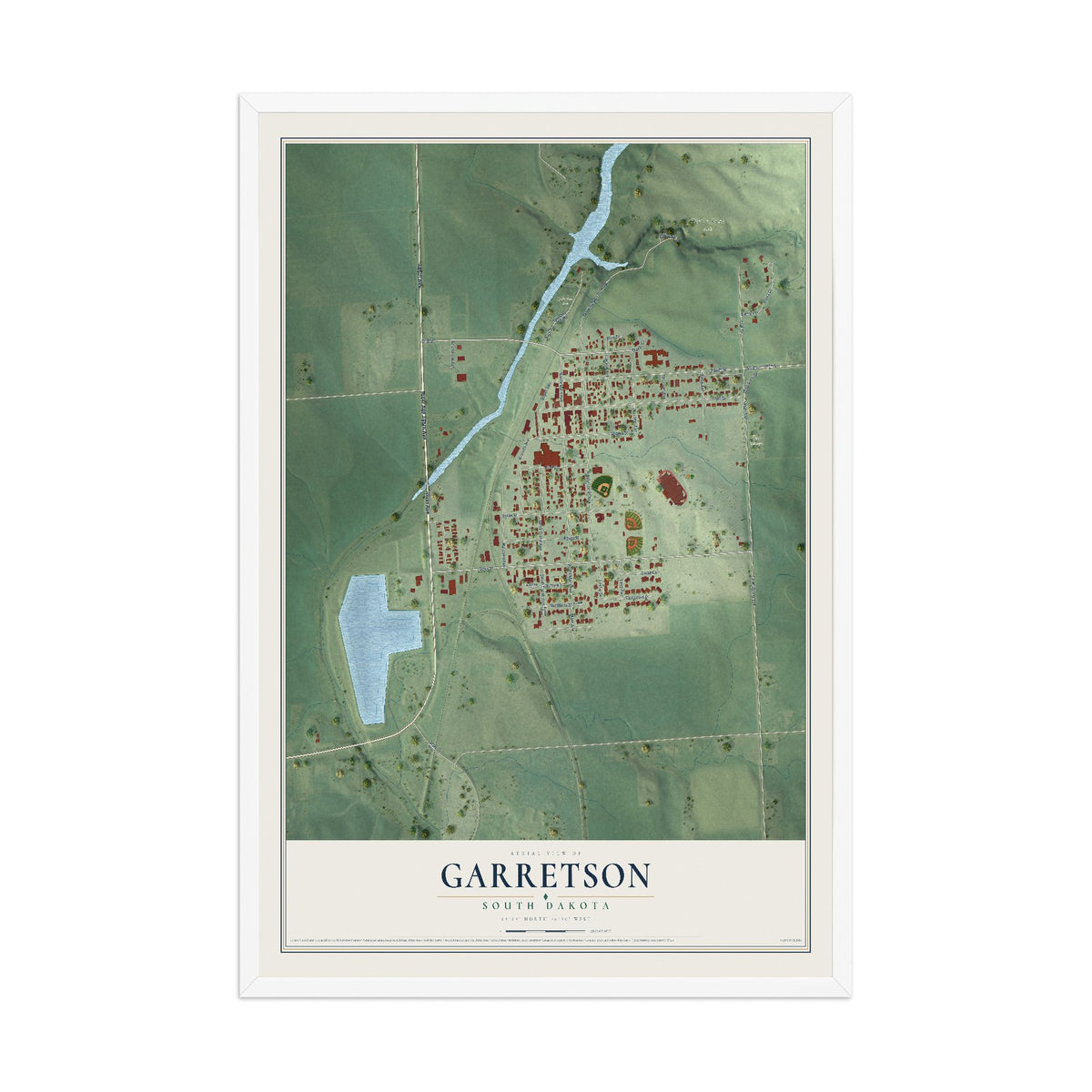 Map of Garretson, South Dakota, 12 x 18 inch print in a white wood frame