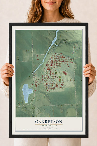 Map of Garretson, South Dakota, 18 x 24 inch print in a black wood frame