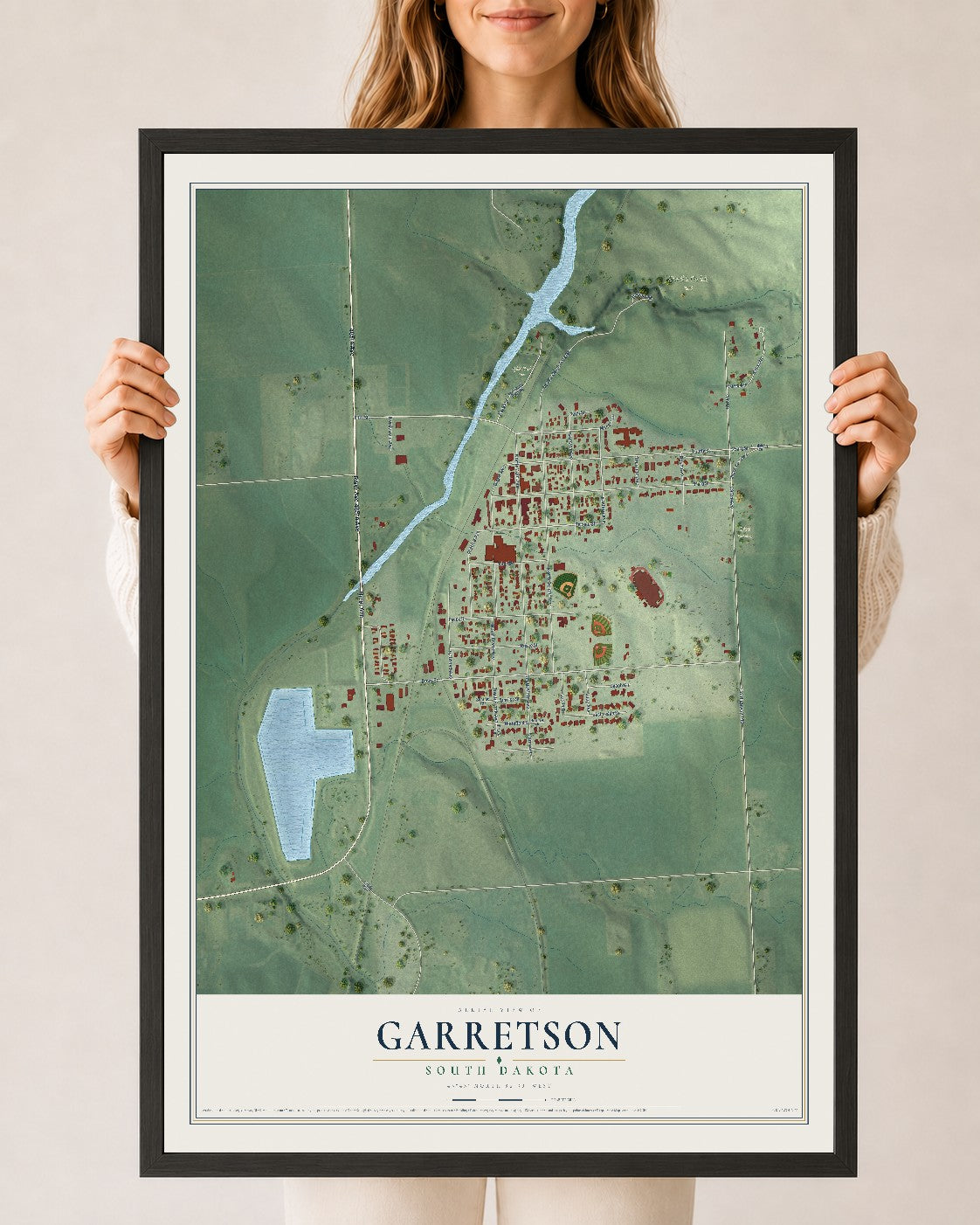 Map of Garretson, South Dakota, 24 x 36 inch print in a black wood frame