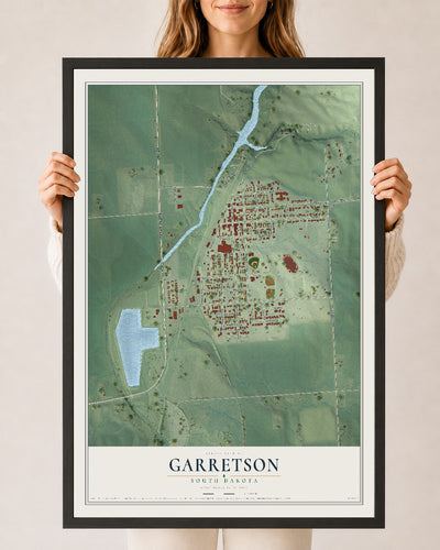 Map of Garretson, South Dakota, 24 x 36 inch print in a black wood frame