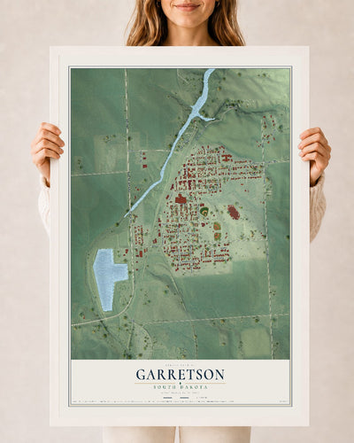 Map of Garretson, South Dakota, 24 x 36 inch print in a white wood frame