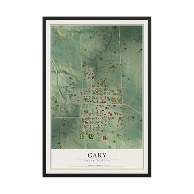 Map of Gary, South Dakota, 12 x 18 inch print in a black wood frame