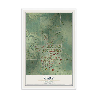 Map of Gary, South Dakota, 12 x 18 inch print in a white wood frame