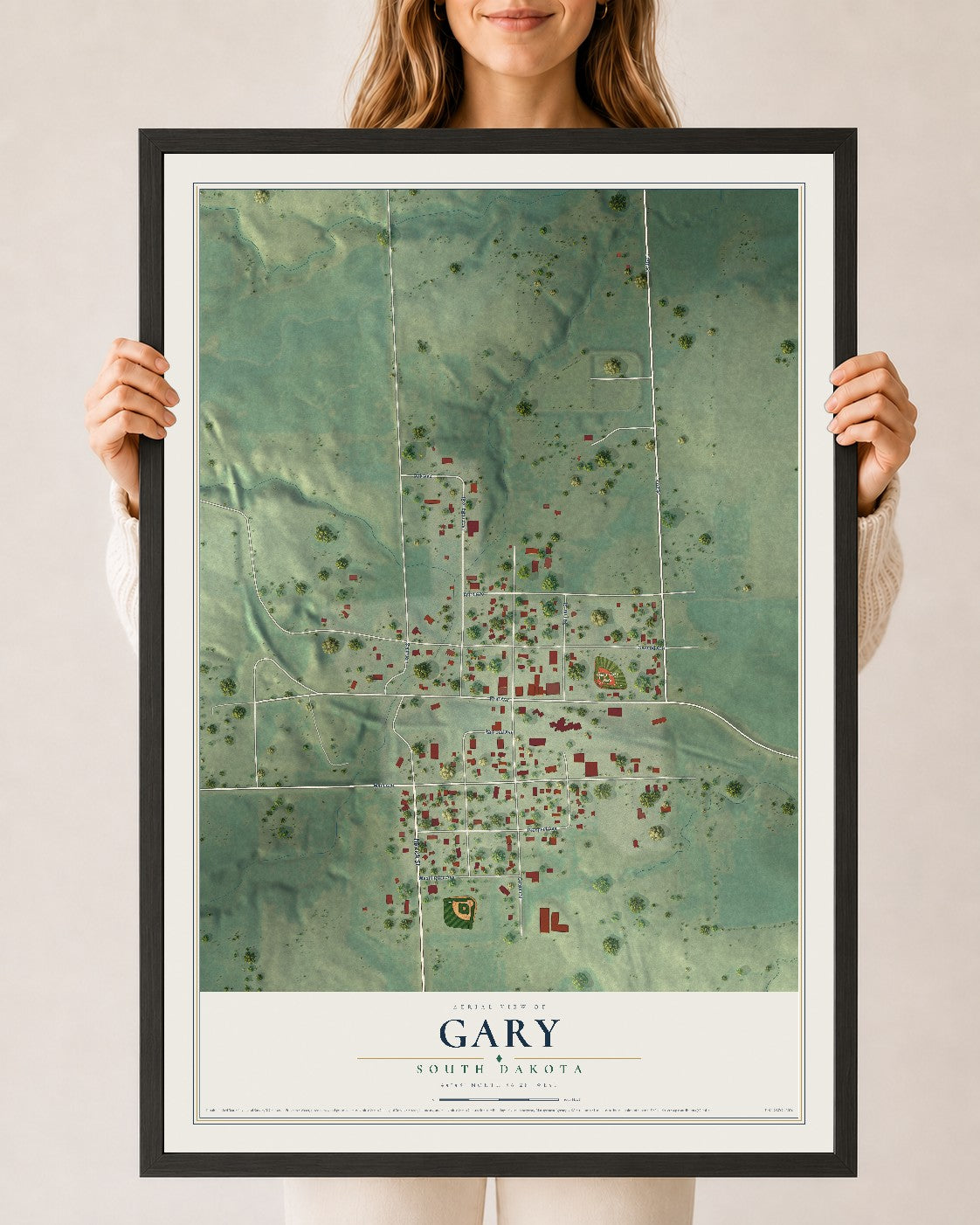 Map of Gary, South Dakota, 24 x 36 inch print in a black wood frame