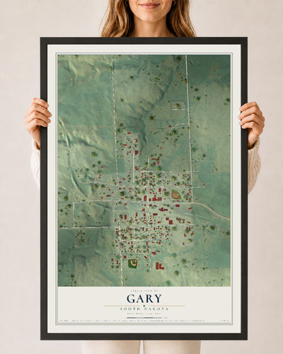 Map of Gary, South Dakota, 24 x 36 inch print in a black wood frame