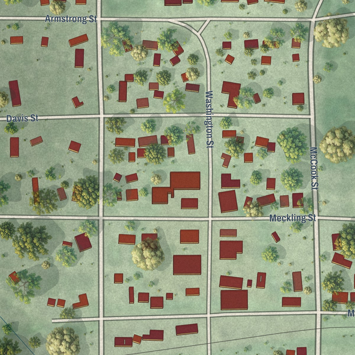 Close-up of the map of Gayville, South Dakota print showing street and building detail