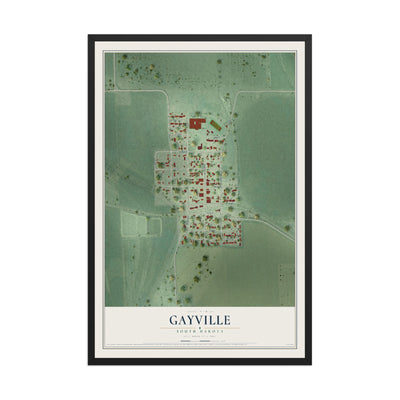 Map of Gayville, South Dakota, 12 x 18 inch print in a black wood frame
