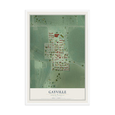 Map of Gayville, South Dakota, 12 x 18 inch print in a white wood frame