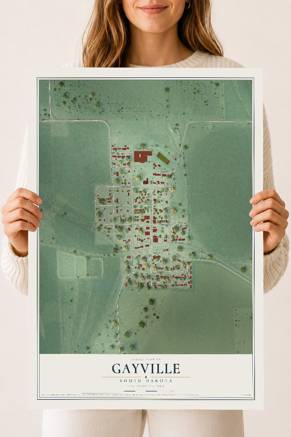 Map of Gayville, South Dakota, 18 x 24 inch unframed archival matte print