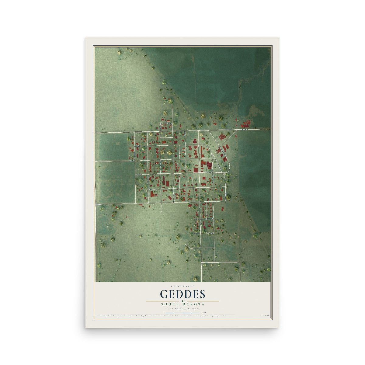 Map of Geddes, South Dakota, 12 x 18 inch unframed archival matte print