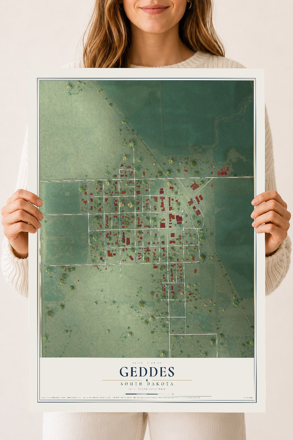 Map of Geddes, South Dakota, 18 x 24 inch unframed archival matte print