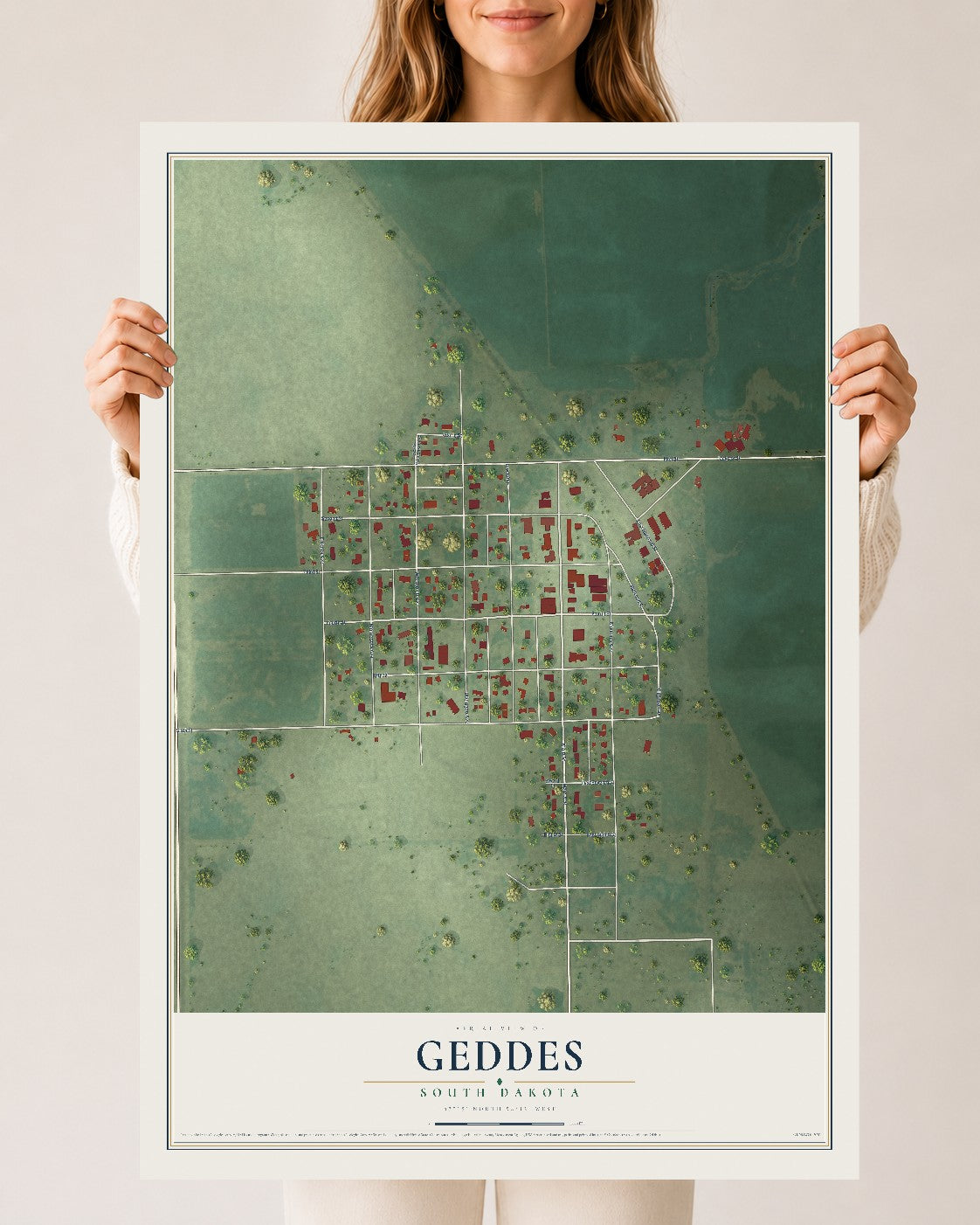 Map of Geddes, South Dakota, 24 x 36 inch unframed archival matte print