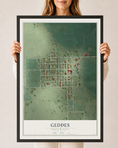 Map of Geddes, South Dakota, 24 x 36 inch print in a black wood frame