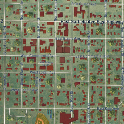 Close-up of the map of Gettysburg, South Dakota print showing street and building detail