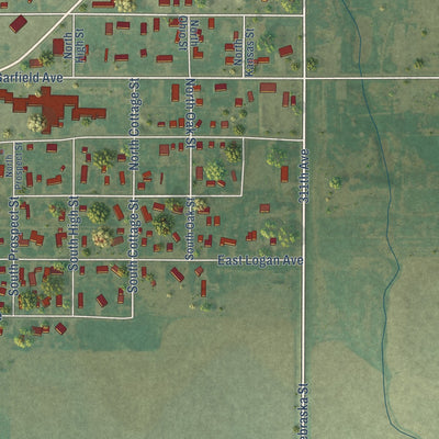 Second close-up of the map of Gettysburg, South Dakota print showing more streets and buildings