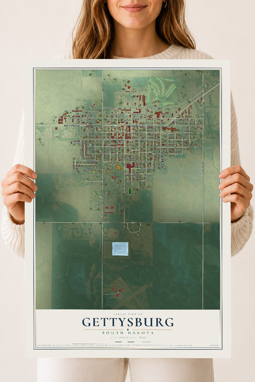 Map of Gettysburg, South Dakota, 18 x 24 inch unframed archival matte print