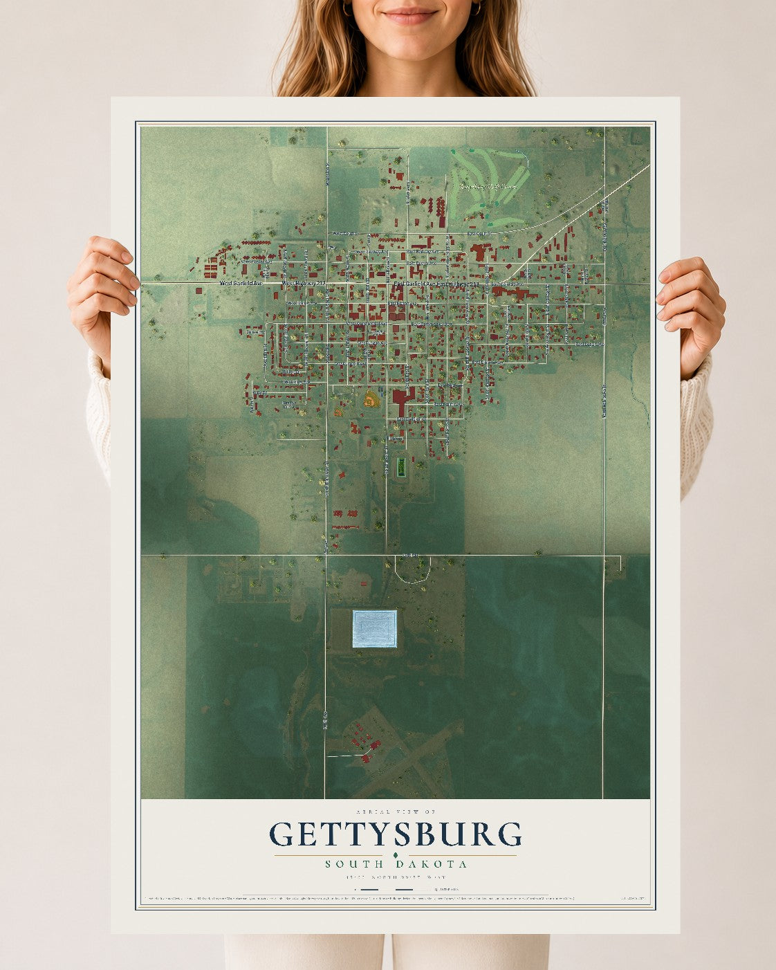 Map of Gettysburg, South Dakota, 24 x 36 inch unframed archival matte print