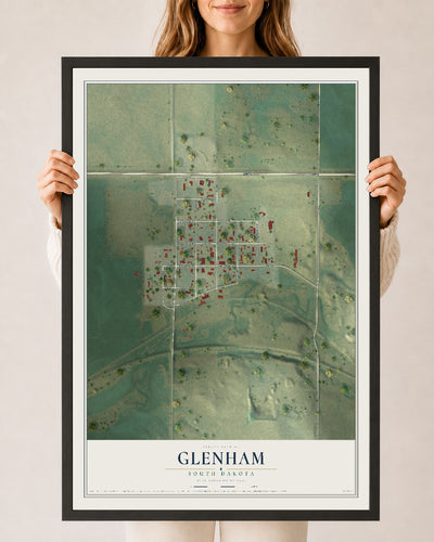 Map of Glenham, South Dakota, 24 x 36 inch print in a black wood frame