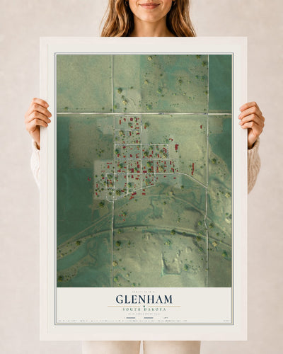 Map of Glenham, South Dakota, 24 x 36 inch print in a white wood frame