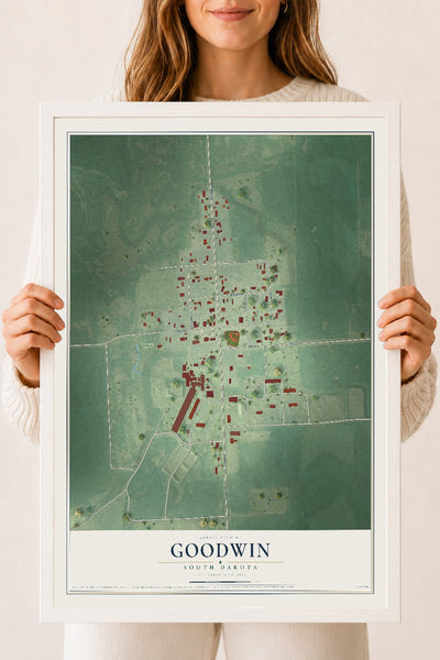 Map of Goodwin, South Dakota, 18 x 24 inch print in a white wood frame