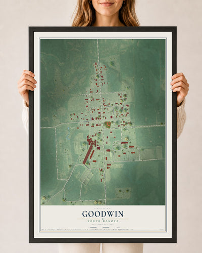 Map of Goodwin, South Dakota, 24 x 36 inch print in a black wood frame