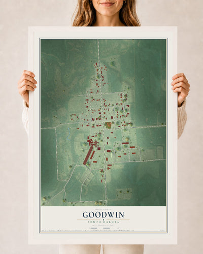 Map of Goodwin, South Dakota, 24 x 36 inch print in a white wood frame