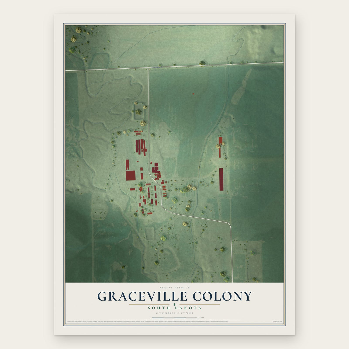 Graceville Colony, South Dakota map print, the full design