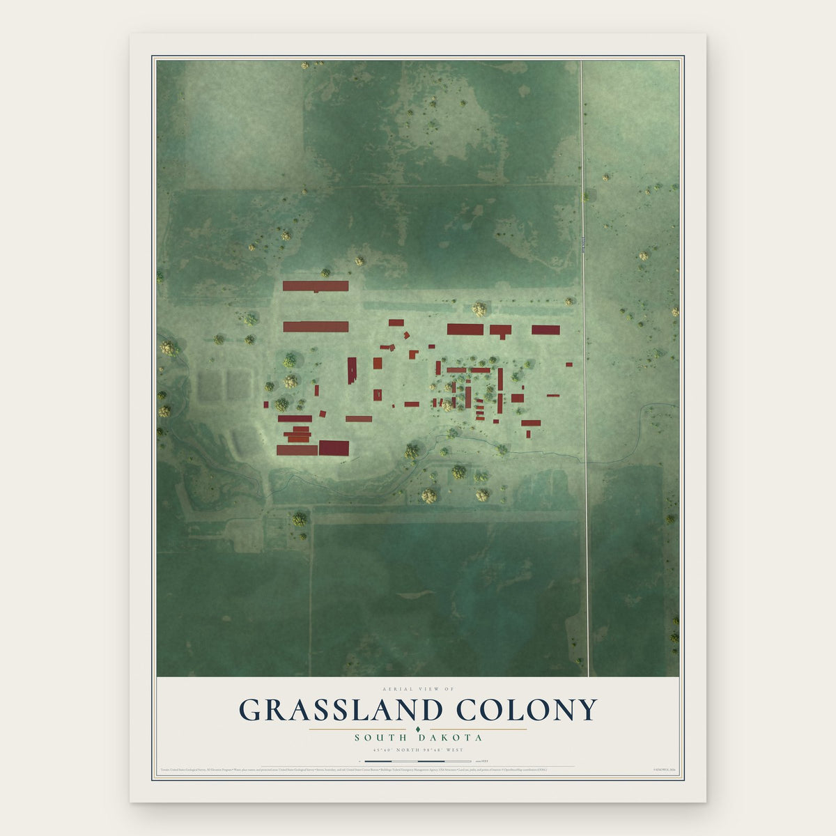 Grassland Colony, South Dakota map print, the full design