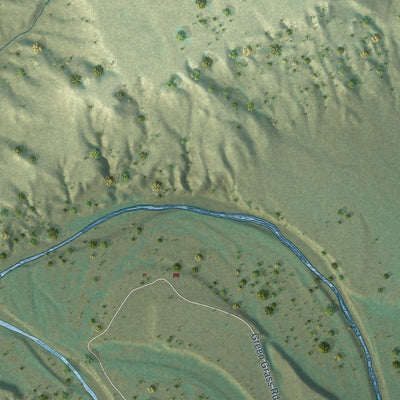Close-up of the map of Green Grass, South Dakota print showing street and building detail