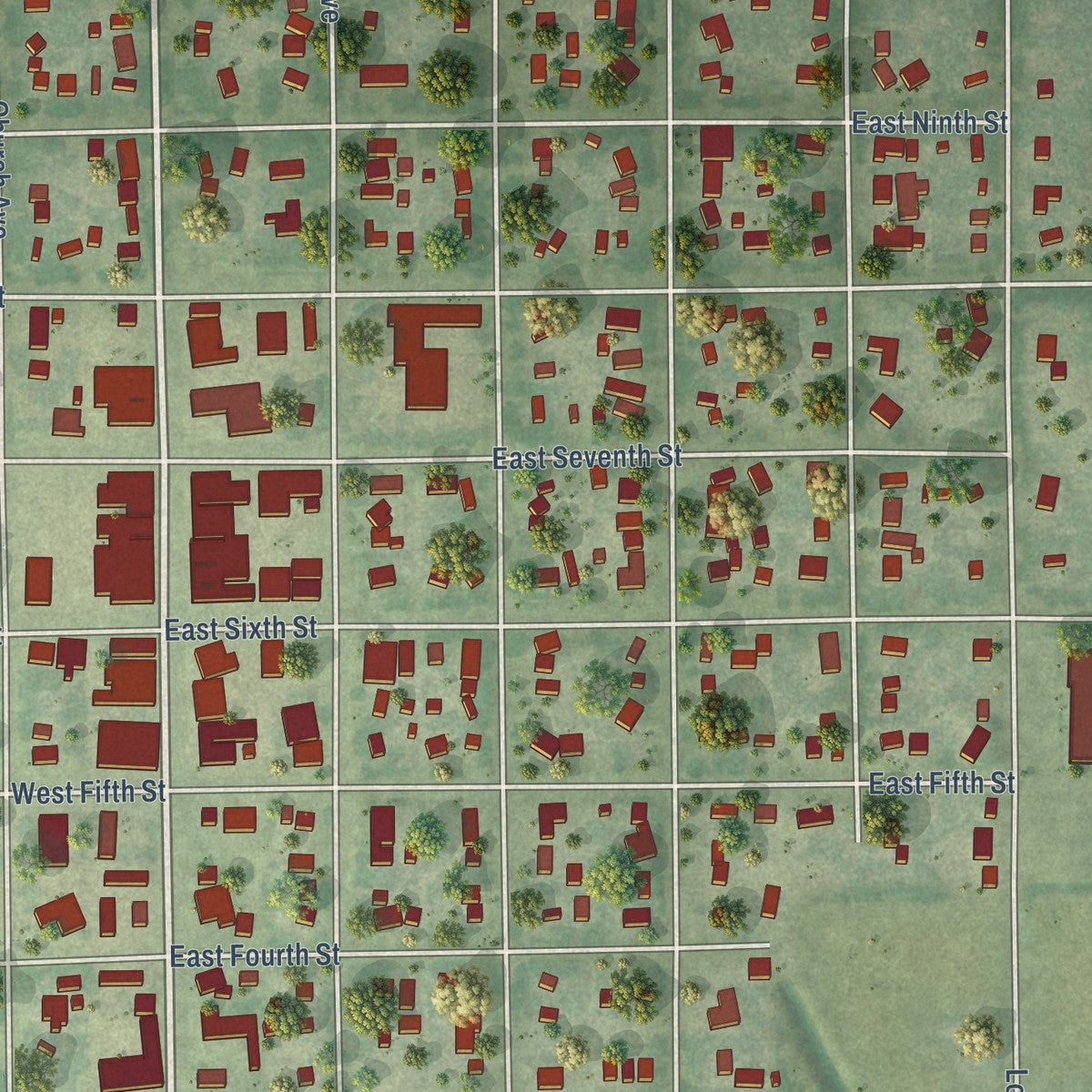 Close-up of the map of Gregory, South Dakota print showing street and building detail
