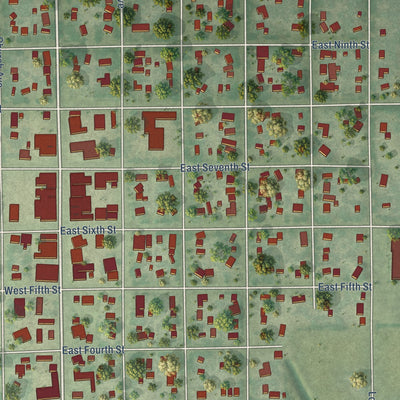 Close-up of the map of Gregory, South Dakota print showing street and building detail