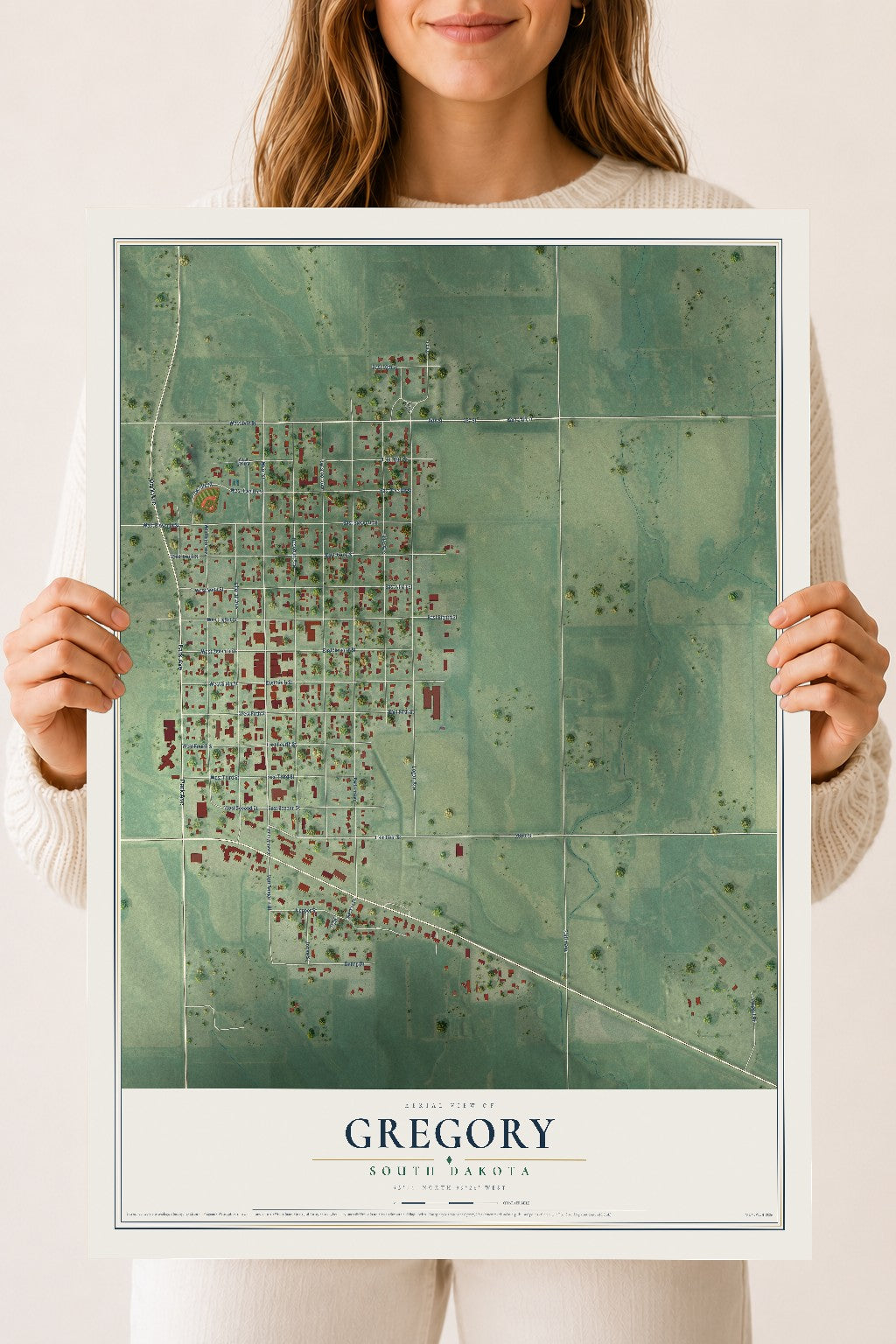 Map of Gregory, South Dakota, 18 x 24 inch unframed archival matte print