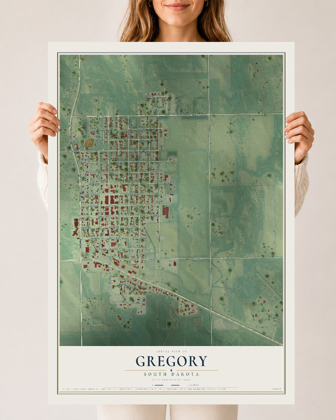 Map of Gregory, South Dakota, 24 x 36 inch unframed archival matte print