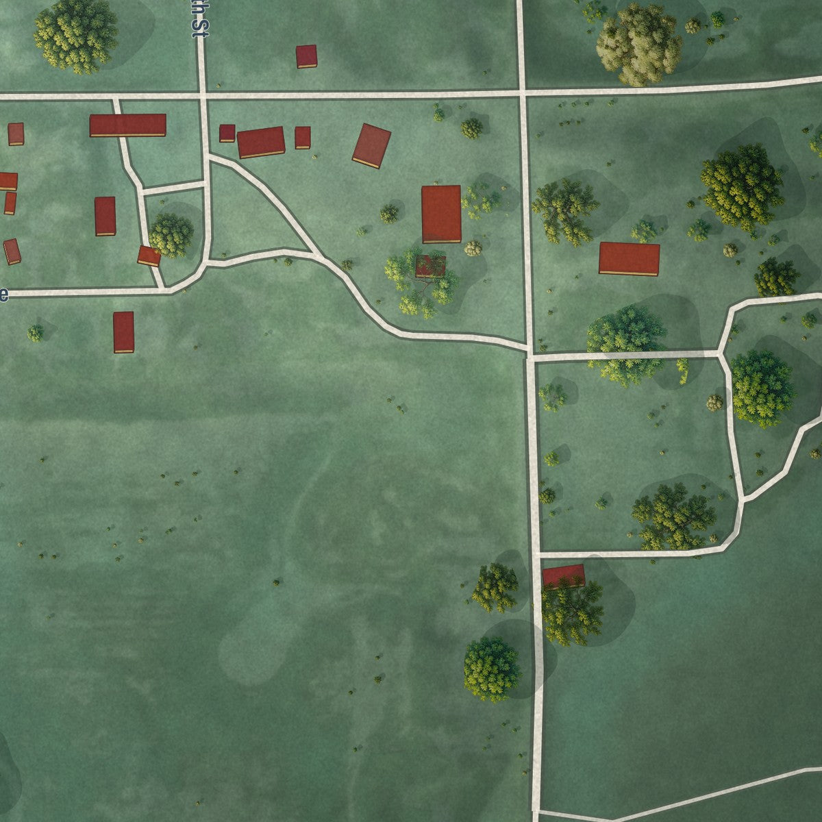 Second close-up of the map of Grenville, South Dakota print showing more streets and buildings