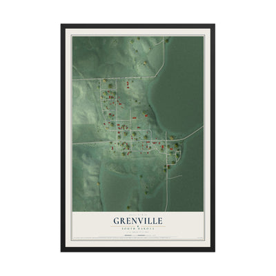 Map of Grenville, South Dakota, 12 x 18 inch print in a black wood frame