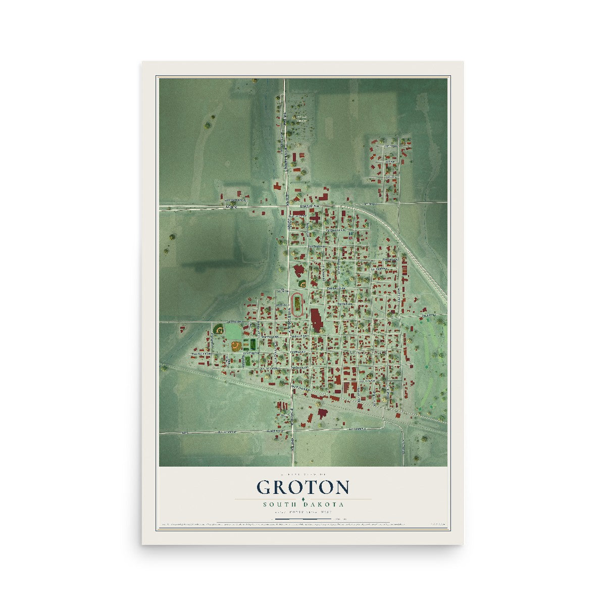 Map of Groton, South Dakota, 12 x 18 inch unframed archival matte print