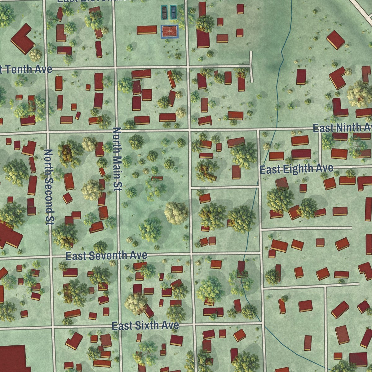 Second close-up of the map of Groton, South Dakota print showing more streets and buildings