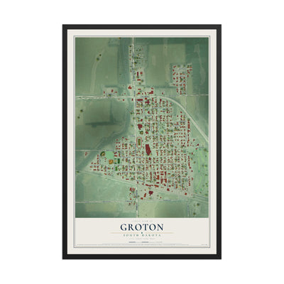 Map of Groton, South Dakota, 12 x 18 inch print in a black wood frame