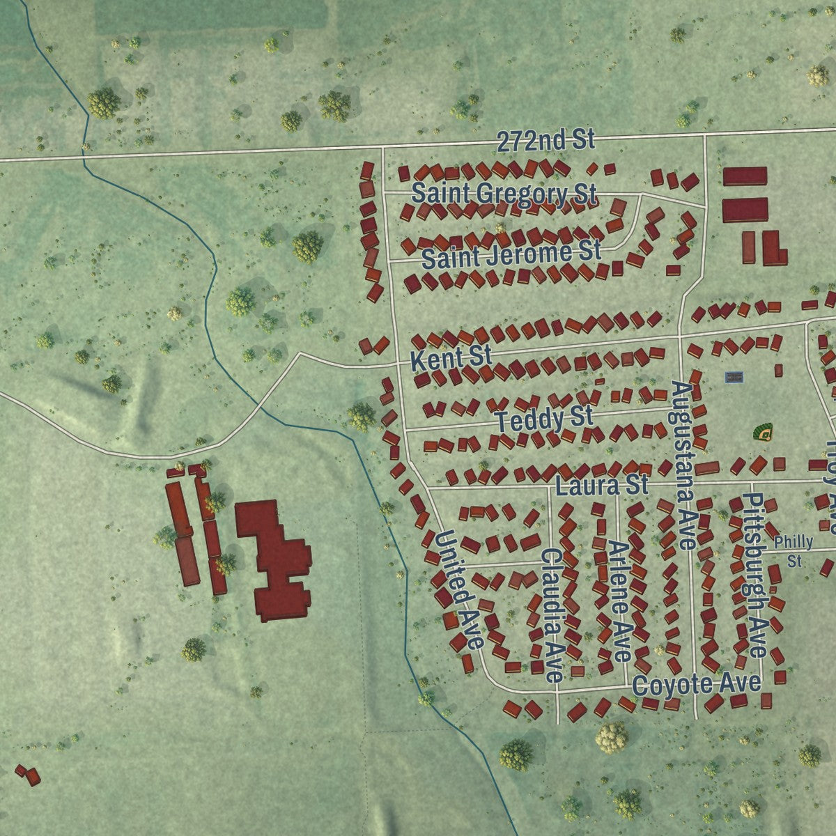 Second close-up of the map of Harrisburg, South Dakota print showing more streets and buildings
