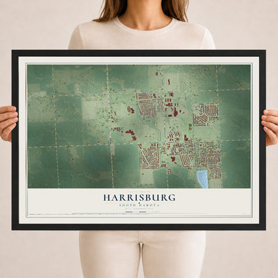 Map of Harrisburg, South Dakota, 18 x 24 inch print in a black wood frame