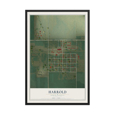 Map of Harrold, South Dakota, 12 x 18 inch print in a black wood frame