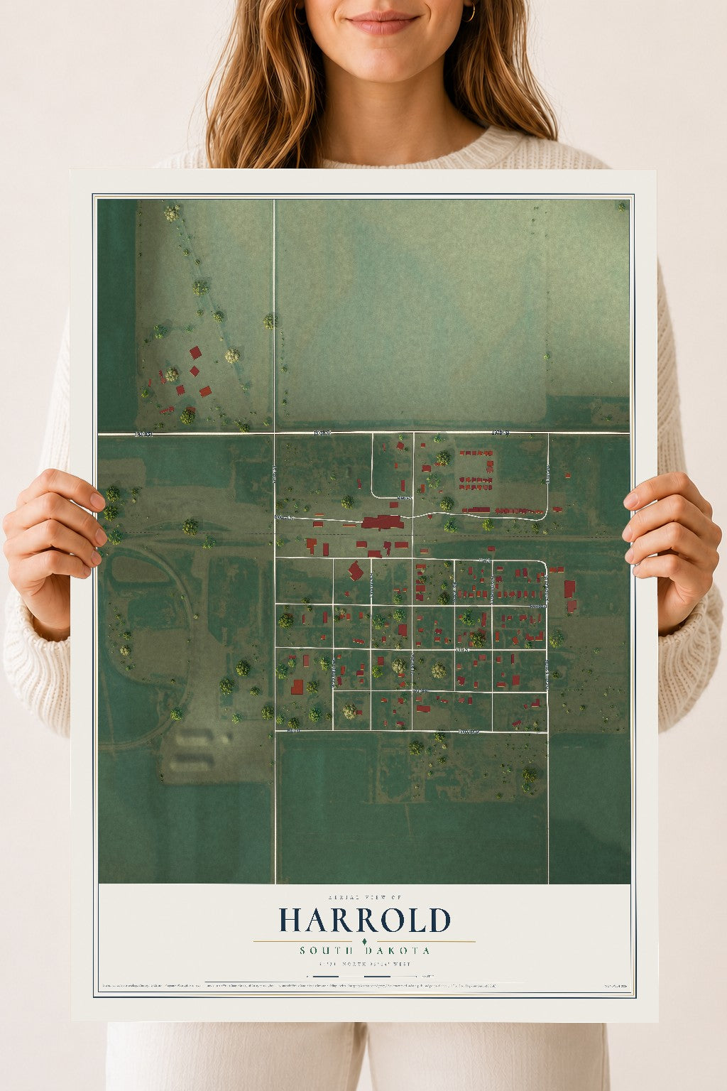 Map of Harrold, South Dakota, 18 x 24 inch unframed archival matte print